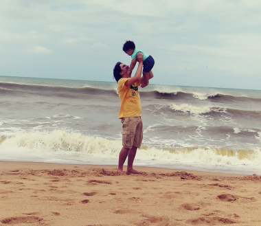 My son and I at beach.